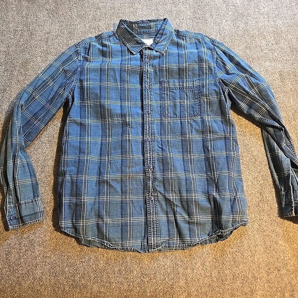 American Eagle Shirt Mens Large Blue Plaid Button Front Long Sleeve Super Soft